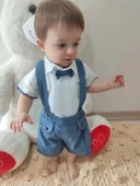 Eterelle 9-12-18-24 Ay Papyonlu Gömlek 2li Erkek Bebek Salopet Takımı İndigo - 8