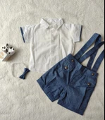 Eterelle 9-12-18-24 Ay Papyonlu Gömlek 2li Erkek Bebek Salopet Takımı İndigo - 2