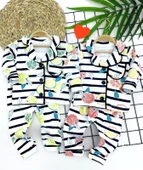 Eterelle 9-12-18-24 Ay Çizgili Meyve Desenli Düğme Kapamalı 2li Kız Erkek Bebek Pijama Takımı Sarı - 1