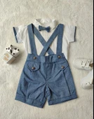 Eterelle 9-12-18-24 Ay Papyonlu Gömlek 2li Erkek Bebek Salopet Takımı İndigo - 3