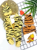 Eterelle 3-6-9-12 Ay Pooh Desenli Zebra Çizgili Şapkalı Sweatli 3lü Kız Erkek Bebek Tulumu(sarı) Sarı - 1