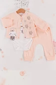 Eterelle Lovely Yıldız Desenli 3'lü Hırkalı Kız Bebek Takım - 1