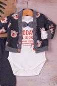 Eterelle Papyonlu Bear Çizgili Model Ceketli 3'lü Erkek Bebek Takımı - 2