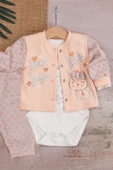 Eterelle Stay Little Puan Desenli 3'lü Hırkalı Kız Bebek Takım - 2