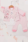 Eterelle Happy Dancing Desenli 3'lü Hırkalı Kız Bebek Takım thumbnail 1