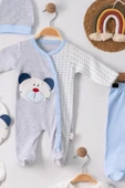 Eterelle Ayıcık Nakışlı Tulumlu % 100 Pamuk Erkek Bebek 5'li Set - 3
