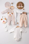 Eterelle Ayıcık Nakışlı Tulumlu % 100 Pamuk Erkek Bebek 5'li Set - 1