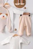 Eterelle Ayıcık Nakışlı Tulumlu % 100 Pamuk Erkek Bebek 5'li Set - 3
