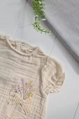 Eterelle Müslin Kumaş Çiçek Nakışlı Pamuklu Kız Bebek Tulum - 3