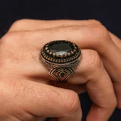 Gümüş Yeşil Zirkon Taşlı Erkek Yüzük SL10610 thumbnail 3