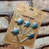 VIP SİLVER STAR HAPPY BIRTHDAY CANDLE 5 ADET METALİK GÜMÜŞ YILDIZLI PASTA MUMU YILDIZ DOĞUM GÜNÜ MUMU - 1