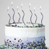 VIP KALİTE PARLAK METALİK GÜMÜŞ SPİRAL PASTA MUMU 6 ADET GÜMÜŞ DOĞUM GÜNÜ MUMU SİLVER BIRTHDAY CANDLE - 1