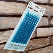 BLUE BIRTHDAY CANDLE VIP UZUN PARLAK METALİK SİMLİ MAVİ PASTA MUMU 6 ADET SİMLİ MAVİ DOĞUM GÜNÜ MUMU - 1
