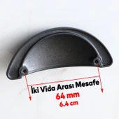 Mobilya Mutfak Dolabı Çekmece Dolap Kulpları Kulpu Kulb Yelken Midye Tas Çanak 64 mm Düğme Mat Siyah thumbnail 2