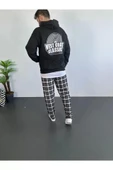 Erkek Sırt Baskılı Kapüşonlu Üç İplik Oversize Sweatshirt - Siyah - 2
