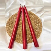 10 PCS CHRISTMAS CANDLE METALLIC BRIGHT RED CANDLESTICK 10 ADET KIRMIZI ŞAMDAN MUMU YILBAŞI MUMLARI thumbnail 1