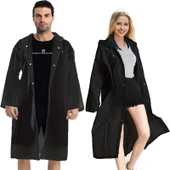 10 ADET OUTDOOR YAĞMURLUK VIP UNISEX RAIN COAT 1.KALİTE ŞAPKALI ÇITÇITLI YAĞMURLUK SİYAH YAĞMURLUK - 3