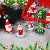 VIP DELUXE 12 ADETGERÇEK YILBAŞI MUMU NOEL TEALİGHT MUM NOEL BABA KARDAN ADAM ÇAM AĞACI FULL SET thumbnail 1