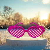 CHRİSTMAS PARTY GLASSES KALPLİ PEMBE PARTİ GÖZLÜĞÜ PEMBE PANJUR GÖZLÜK PEMBE YILBAŞI PARTİ GÖZLÜĞÜ - 1
