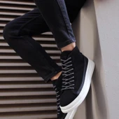 Yüksek Taban Ayakkabı C- Siyah Süet (Beyaz Taban) thumbnail 1