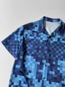 İki İplik Kumaş Baskılı Gömlek - Mavi thumbnail 3