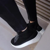 Yüksek Taban Ayakkabı C- Siyah Süet (Beyaz Taban) thumbnail 3