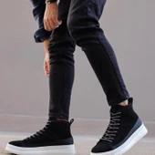 Yüksek Taban Ayakkabı C- Siyah Süet (Beyaz Taban) thumbnail 4