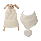 Kız Çocuk Kışlık Atkı Bere 2 li Takım Krem Set 4-8 Yaş - 1