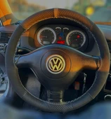 DİKİŞLİ DİREKSİYON KILIFI KARBON DERİ NUBUK DERİ GRİ YÜZÜK GRİ DİKİŞLİ VOLKSWAGEN POLO İÇİN - 1