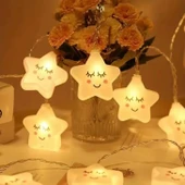 Brokoli Home Dekoratif Pilli Gülen Yüz Yıldız 10 Adet Yıldız Gün Işığı Led Dekoratif Süs Aydınlatma - 2