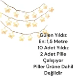 Brokoli Home Dekoratif Pilli Gülen Yüz Yıldız 10 Adet Yıldız Gün Işığı Led Dekoratif Süs Aydınlatma - 1
