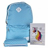 Mavi Puantiyeli Okul Çantası Unicorn Defter İkili Set - 1