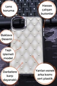 iPhone 16 Pro Uyumlu Baklava Desenli Pırlanta Taşlı Sert Kapak Kılıf Gri - 7