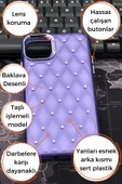 iPhone 13 Uyumlu Baklava Desenli Pırlanta Taşlı Sert Kapak Kılıf Mor thumbnail 8