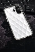 iPhone 16 Uyumlu Baklava Desenli Pırlanta Taşlı Sert Kapak Kılıf Gri thumbnail 7