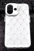 iPhone 16 Uyumlu Baklava Desenli Pırlanta Taşlı Sert Kapak Kılıf Beyaz thumbnail 2