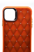 iPhone 12 Uyumlu Baklava Desenli Pırlanta Taşlı Sert Kapak Kılıf Turuncu thumbnail 6