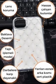 iPhone 16 Pro Uyumlu Baklava Desenli Pırlanta Taşlı Sert Kapak Kılıf Beyaz thumbnail 8