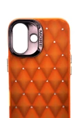 iPhone 16 Uyumlu Baklava Desenli Pırlanta Taşlı Sert Kapak Kılıf Turuncu thumbnail 6