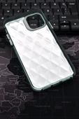 iPhone 15 Pro Uyumlu Baklava Desenli Pırlanta Taşlı Sert Kapak Kılıf Zümrüt Yeşil thumbnail 6