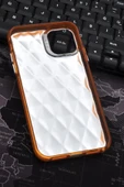 iPhone 15 Pro Max Uyumlu Baklava Desenli Pırlanta Taşlı Sert Kapak Kılıf Turuncu - 7