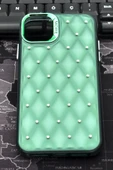 iPhone 13 Uyumlu Baklava Desenli Pırlanta Taşlı Sert Kapak Kılıf Zümrüt Yeşil thumbnail 2
