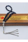 Siyah-mavi Üzüm Salkımı Alpaka Püsküllü Arpa Kesim Ateş Kehribar Tespih - 1