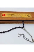 Arpa Kesim Siyah/mavi Çift Alpaka Püsküllü Ateş Kehribar Tespih - 4