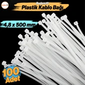 100 Adet Cırt Kelepçe 4,8x500 mm Plastik Beyaz Renk Zip Kablo Bağı Çok Amaçlı Bağlama - 1