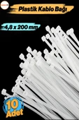 10 Adet Cırt Kelepçe 4,8x200 mm Plastik Beyaz Renk Kablo Zip Bağı Çok Amaçlı Bağlama - 5