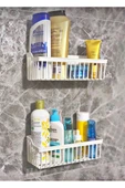 Yapışkanlı Plastik Banyo Rafı İkili Banyo Düzenleyici Duş Rafı Organizer Şampuanlık - 9