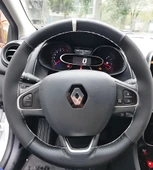 DİKİŞLİ DİREKSİYON KILIFI NOKTALI DERİ NUBUK DERİ BEYAZ YÜZÜK BEYAZ DİKİŞ CLİO 4 İÇİN thumbnail 1