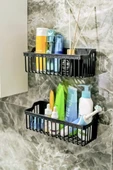 Yapışkanlı Plastik Banyo Rafı İkili Banyo Düzenleyici Duş Rafı Organizer Şampuanlık - 3