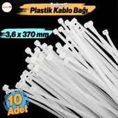 10 Adet Cırt Kelepçe 3,6x370 mm Plastik Beyaz Renk Kablo Zip Bağı Çok Amaçlı Bağlama - 1